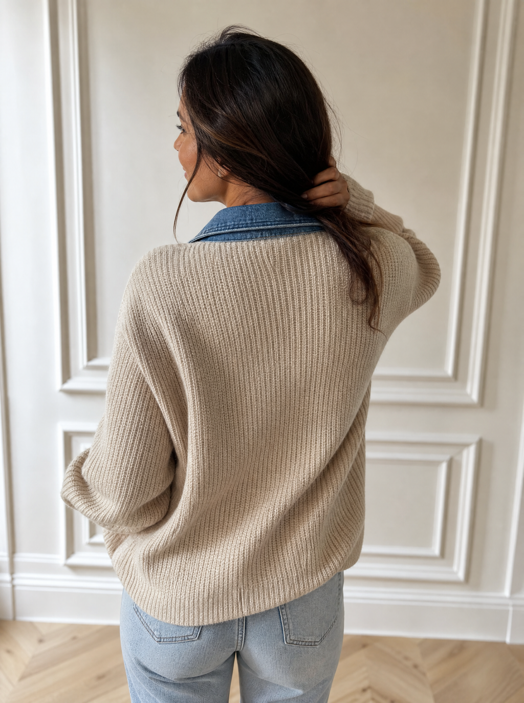 Denim Trim Button Up Cardigan - back