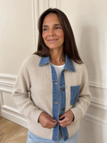 Denim Trim Button Up Cardigan - front
