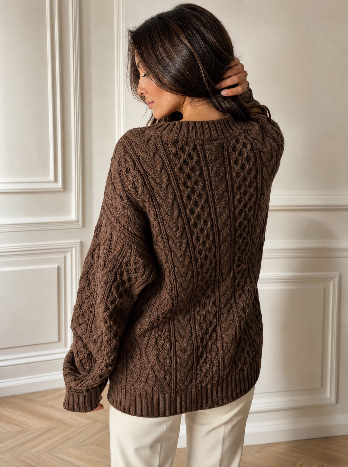 Full Size Cable Knit Dropped Shoulder Sweater Plus Size - back