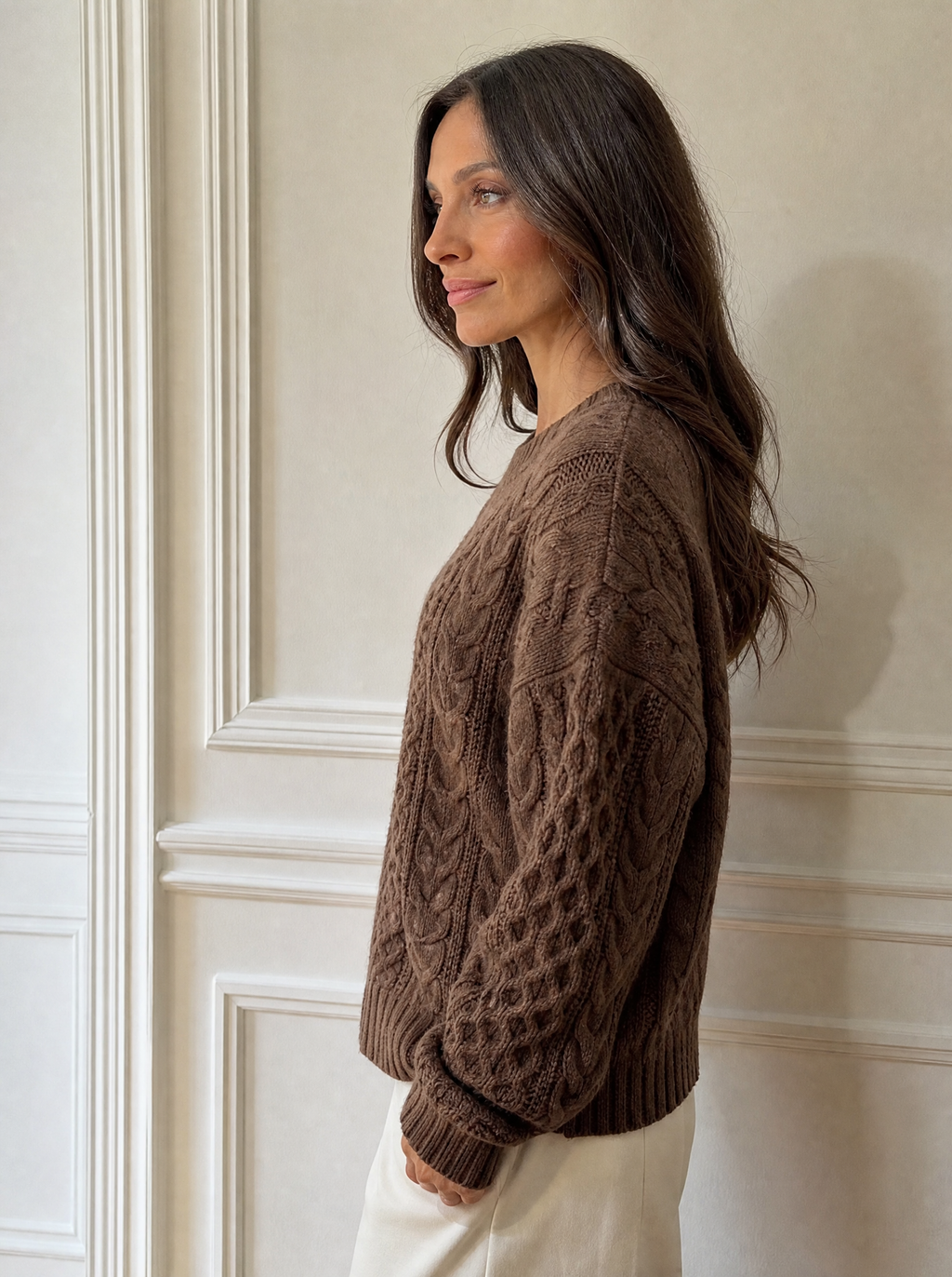 Full Size Cable Knit Dropped Shoulder Sweater Plus Size - side