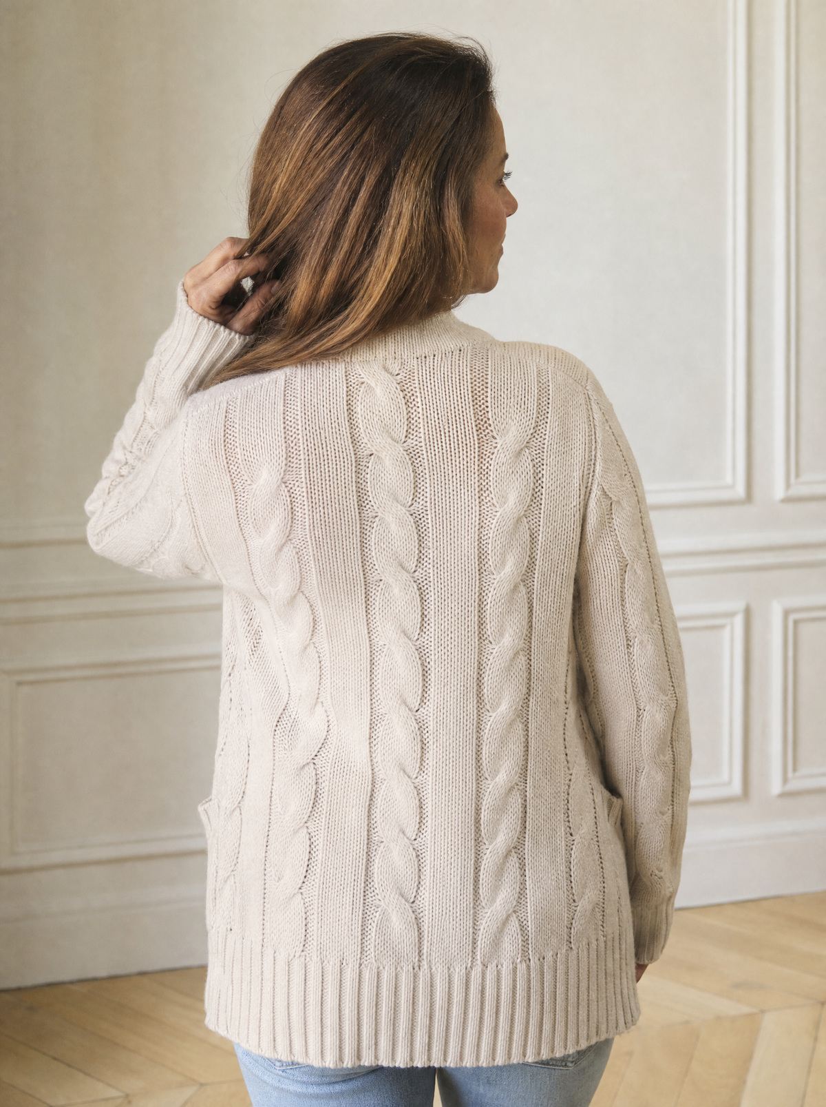 Full Size Chunky Cable Knit Button-Down Cardigan Plus Size - back