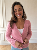 Soft Fuzzy V-Neck Button-Down Cardigan - front