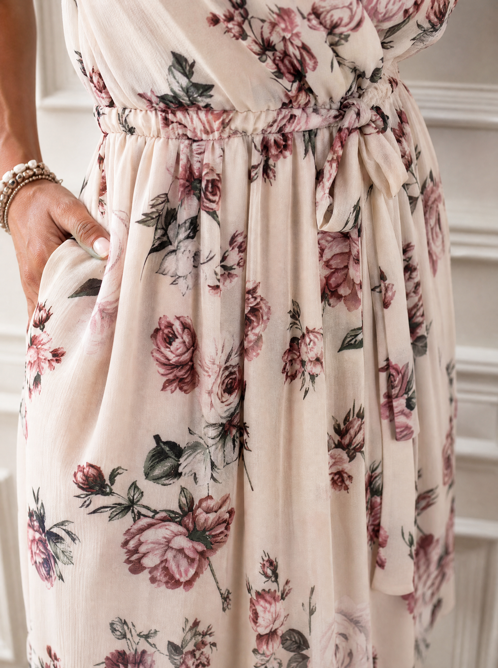 Floral Surplice Ruffled Cap Sleeve Dress - detail