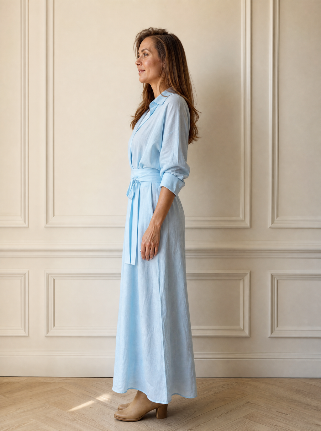 Shirt Maxi Dress with Waist-Defining Sash - side
