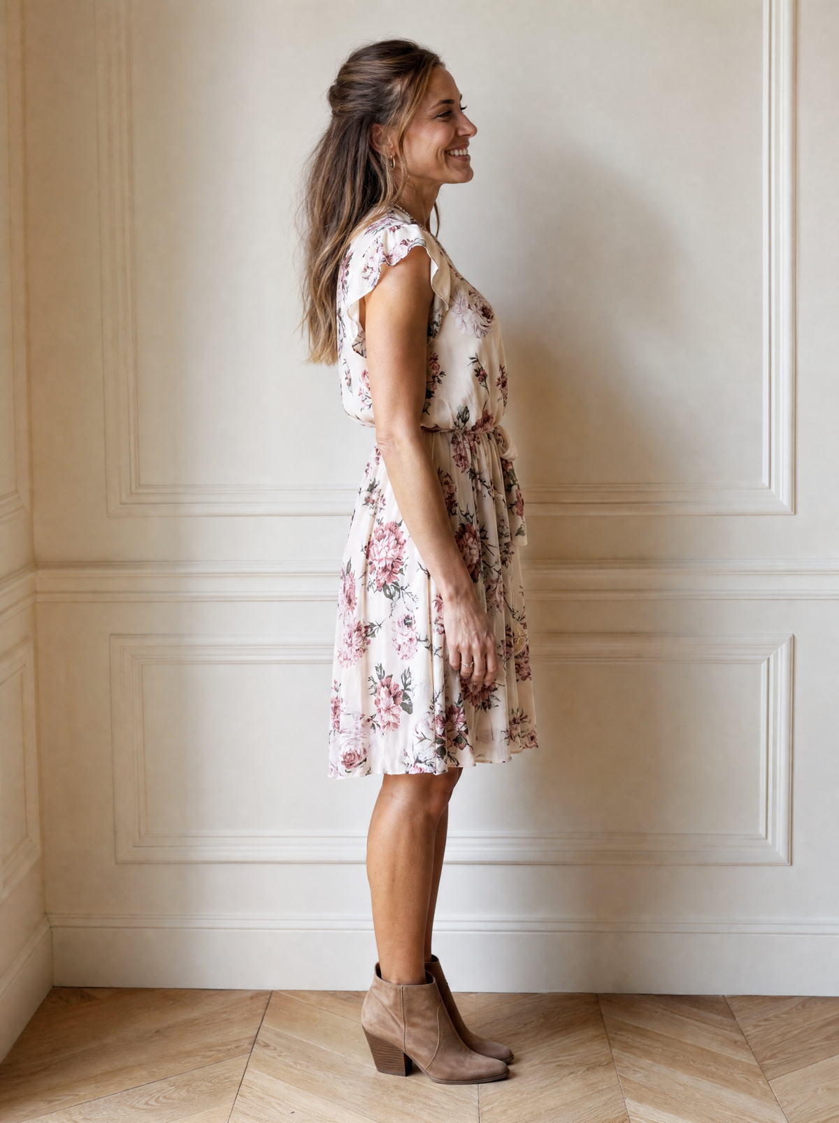 Floral Surplice Ruffled Cap Sleeve Dress - side