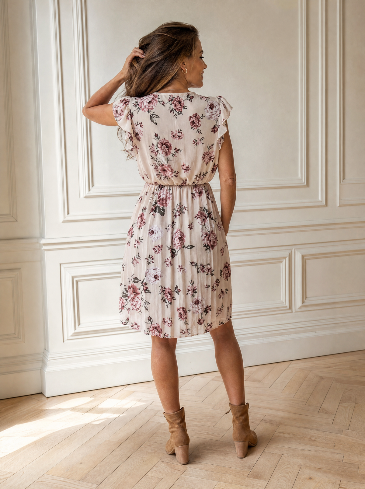 Floral Surplice Ruffled Cap Sleeve Dress - back