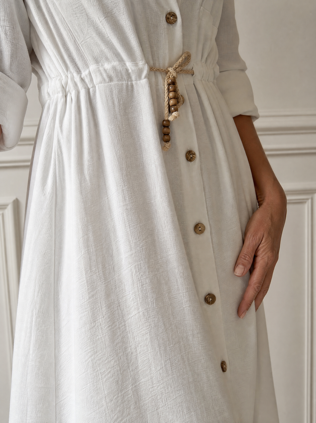 Button-Front Belted Shirt Dress - detail
