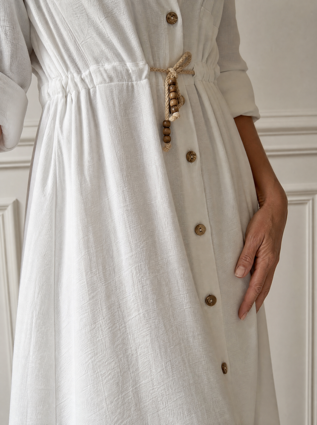 Button-Front Belted Shirt Dress - detail
