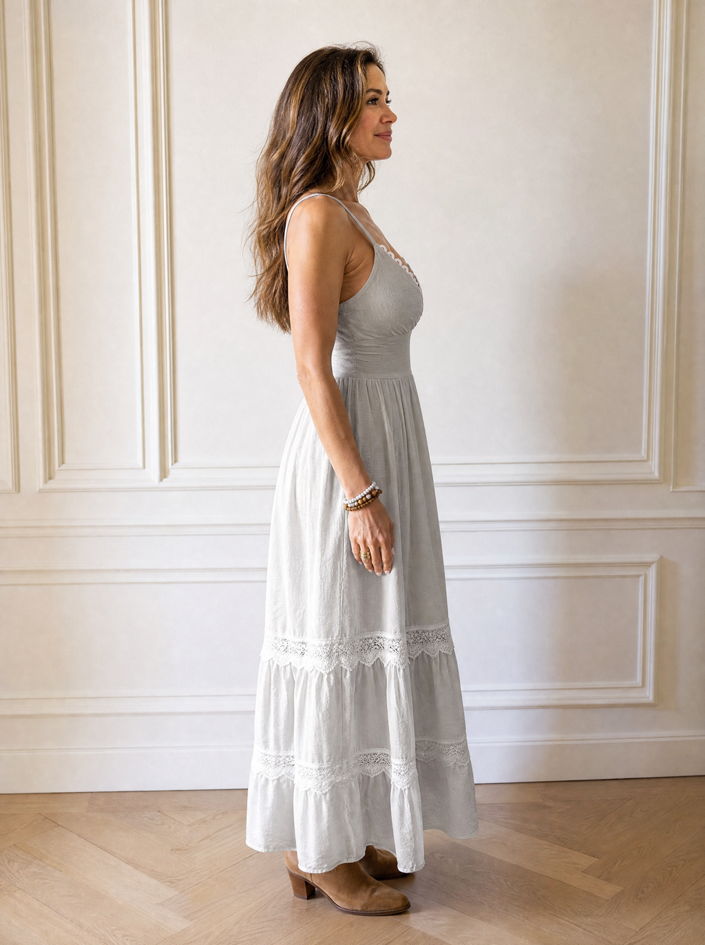 Lace Detail V-Neck Tiered Maxi Dress - side