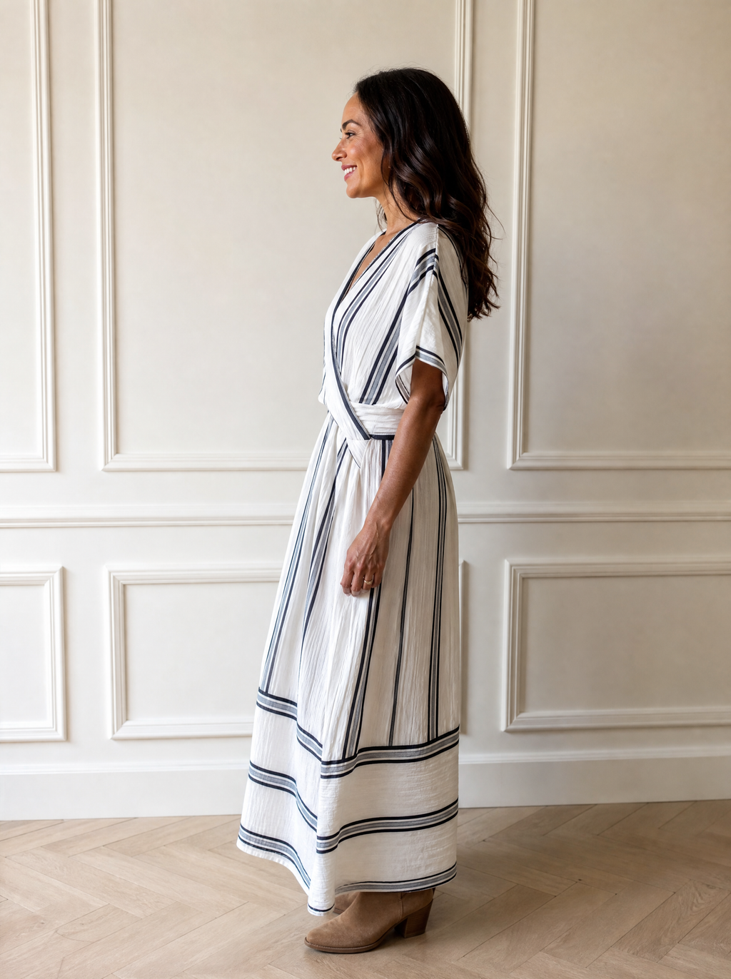 Striped Wrap Half Sleeve Maxi Dress - side