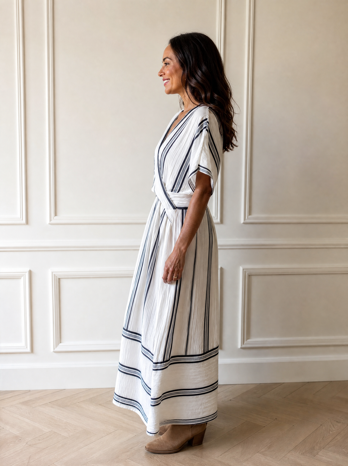 Striped Wrap Half Sleeve Maxi Dress - side