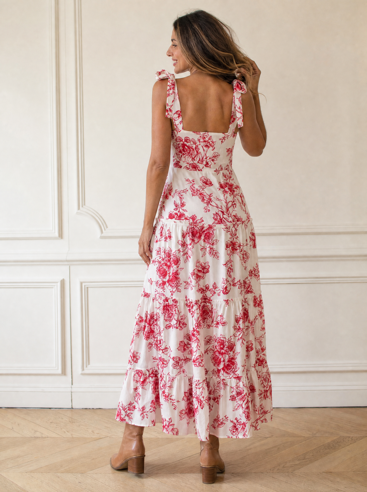 Floral Print Tie Strap Maxi Dress - back