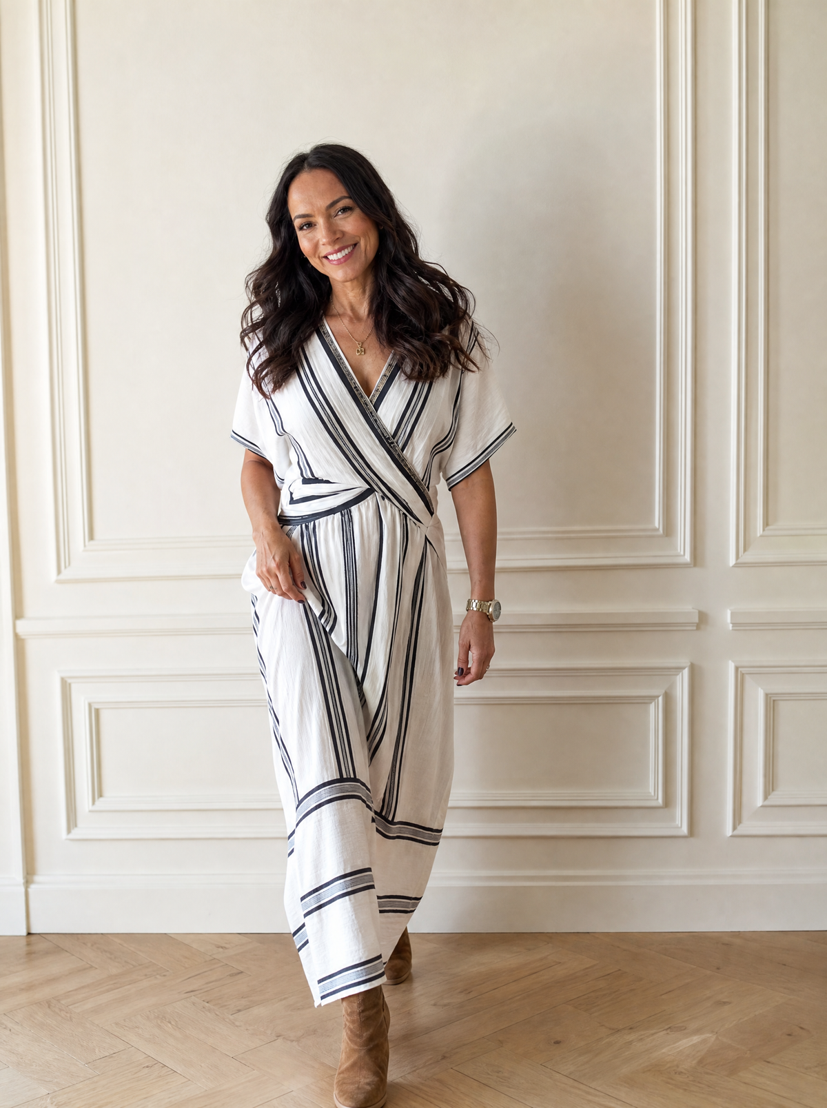 Striped Wrap Half Sleeve Maxi Dress - front