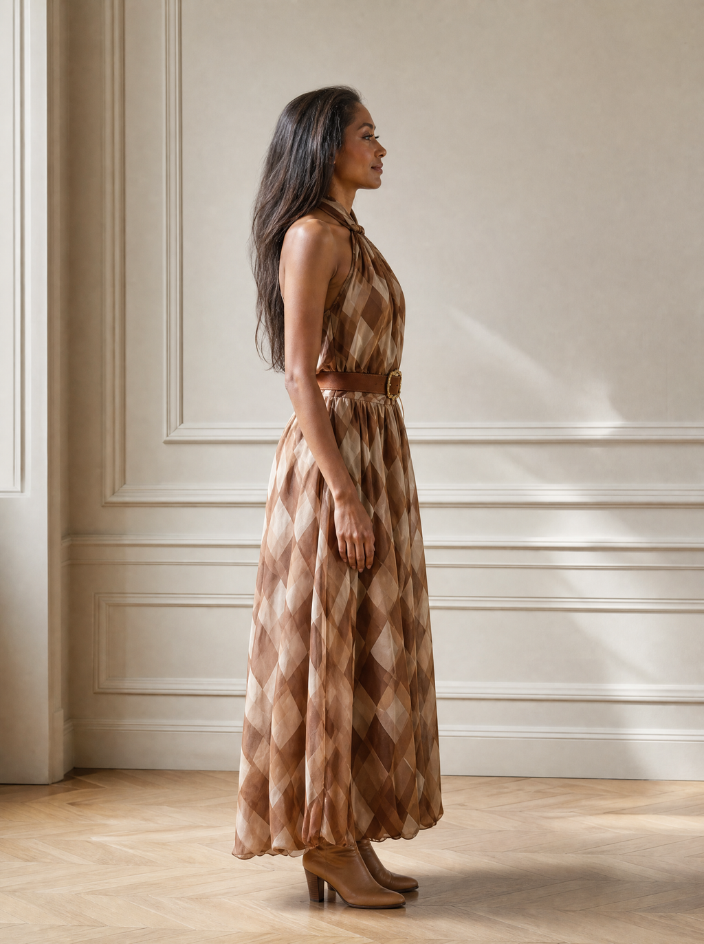 Diamond Pattern Halter Neck Maxi Dress - side