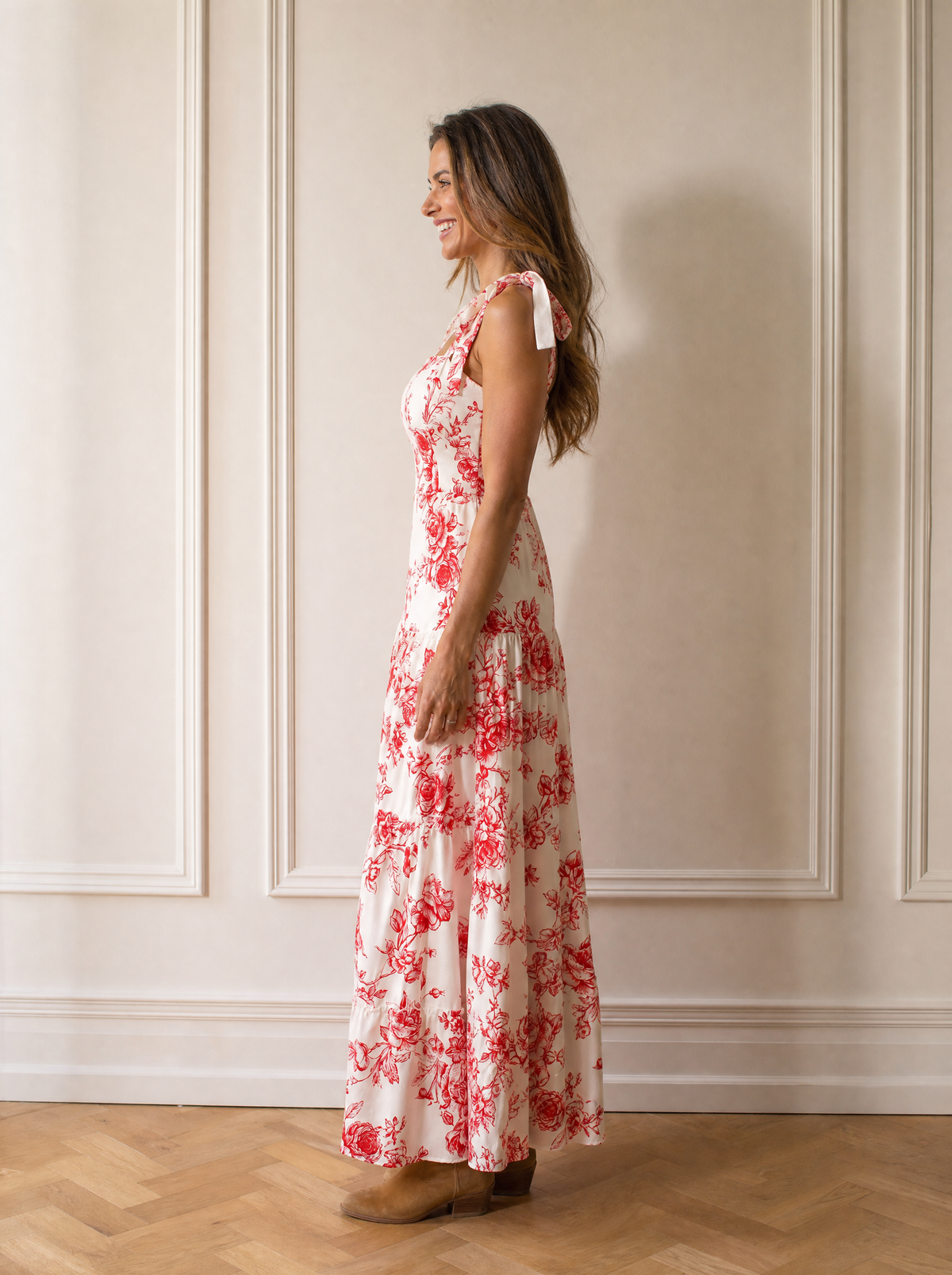 Floral Print Tie Strap Maxi Dress - side