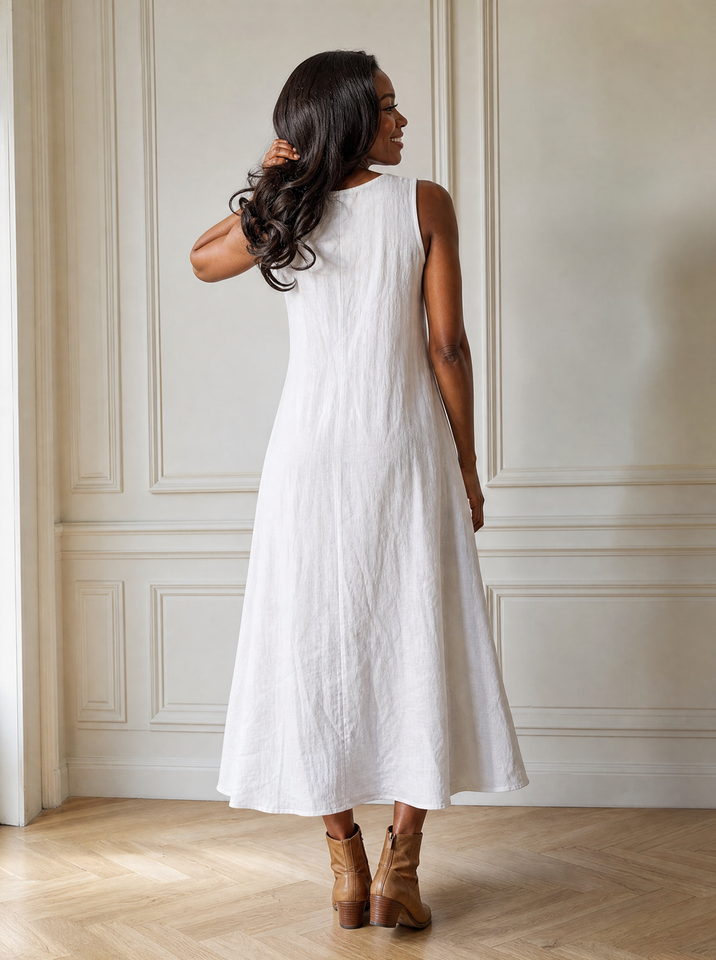Sleeveless Button-Down Midi Dress - back