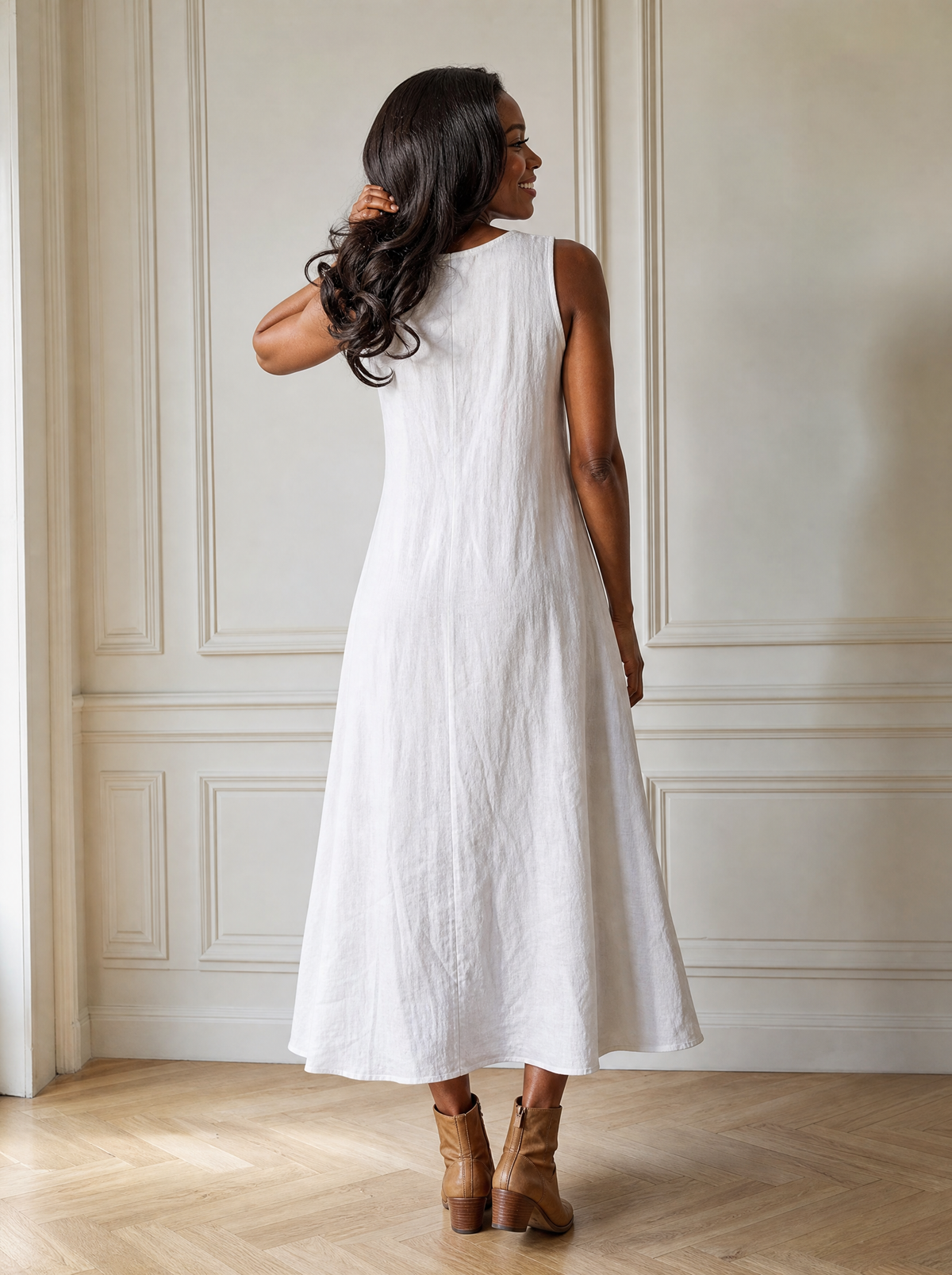 Sleeveless Button-Down Midi Dress - back