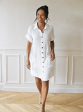 Casual Button Down Shirt Dress with Pockets - front