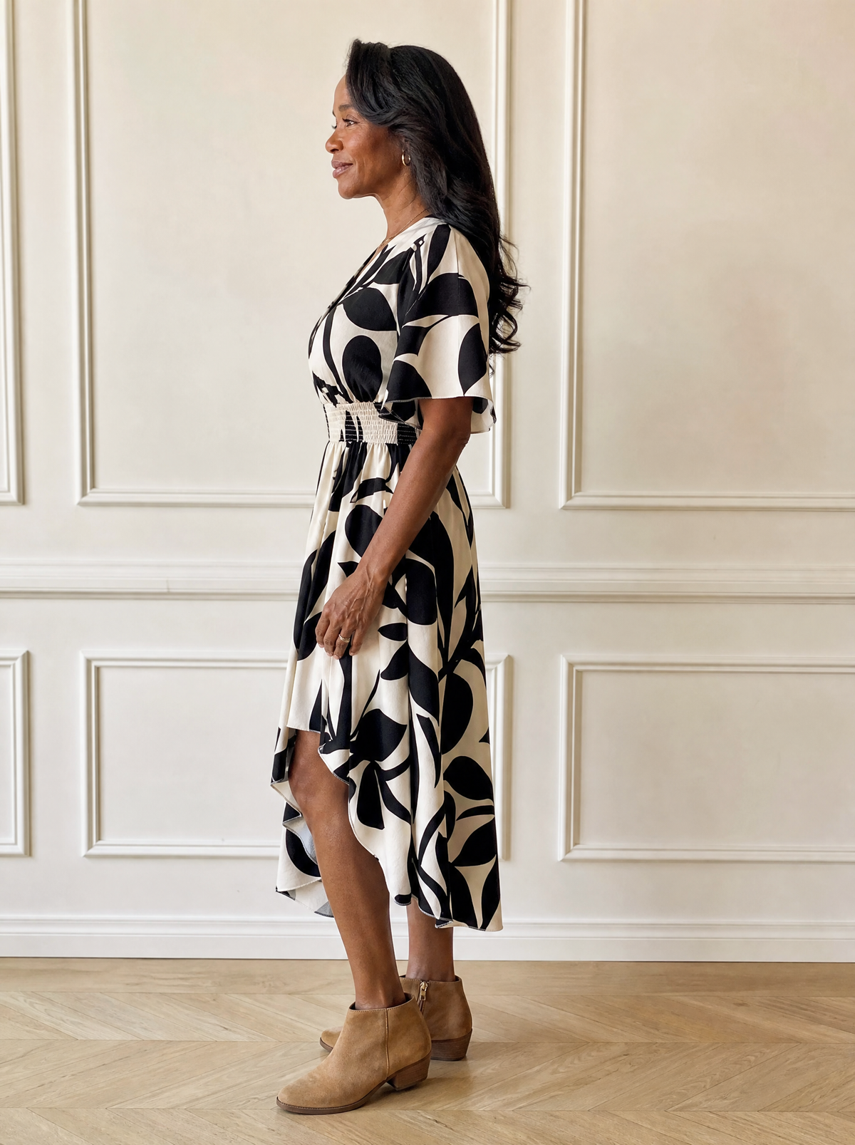 Printed Surplice Short Sleeve Midi Dress - side