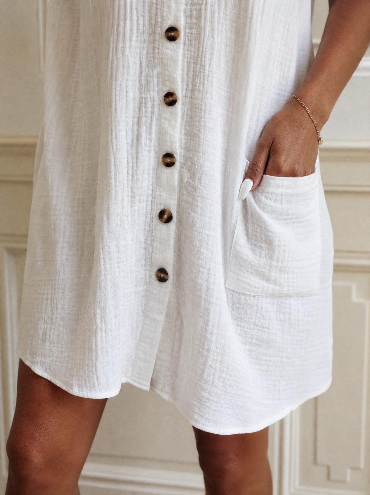 Casual Button Down Shirt Dress with Pockets - detail