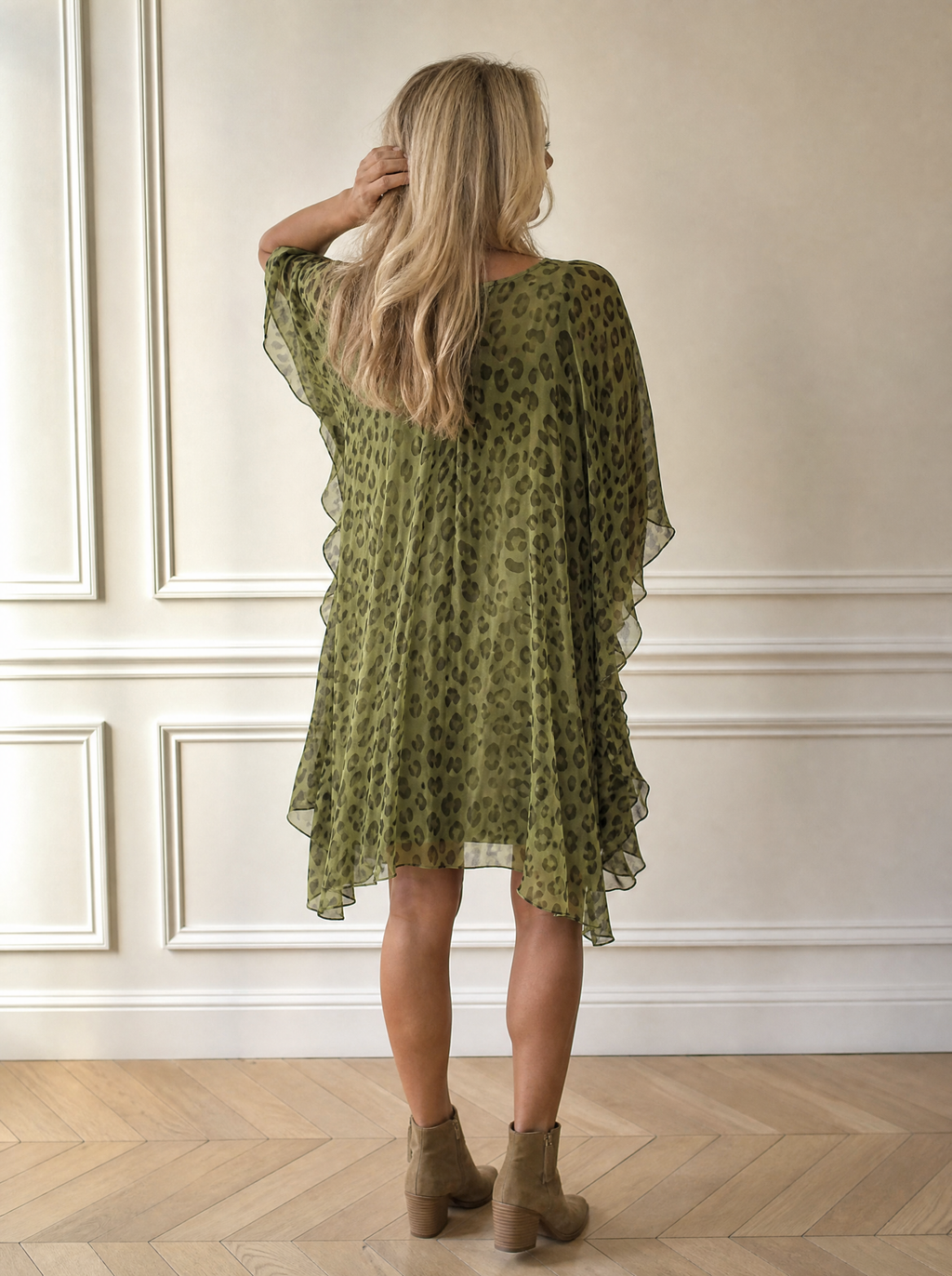 Full Size Leopard Print V-Neck Chiffon Dress Plus Size - back