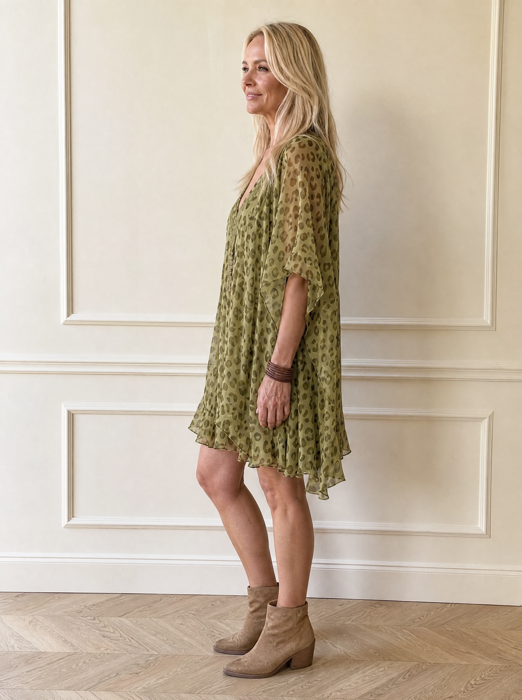 Full Size Leopard Print V-Neck Chiffon Dress Plus Size - side