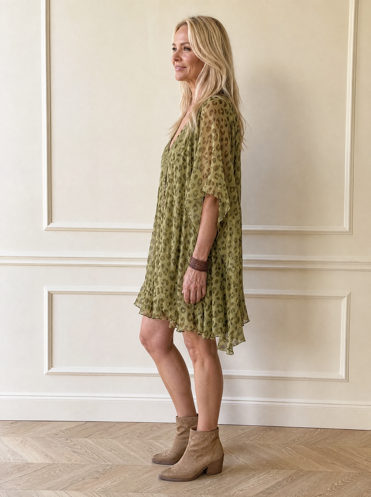 Full Size Leopard Print V-Neck Chiffon Dress Plus Size - side