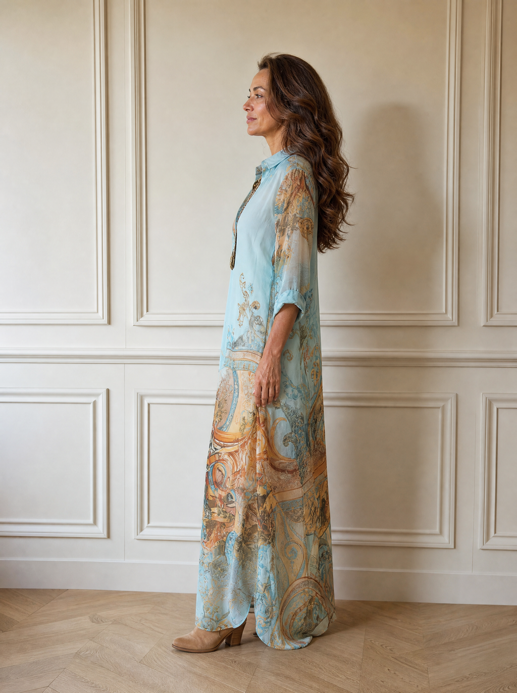 Full Size Printed Button-Down Maxi Shirt Dress Plus Size - side