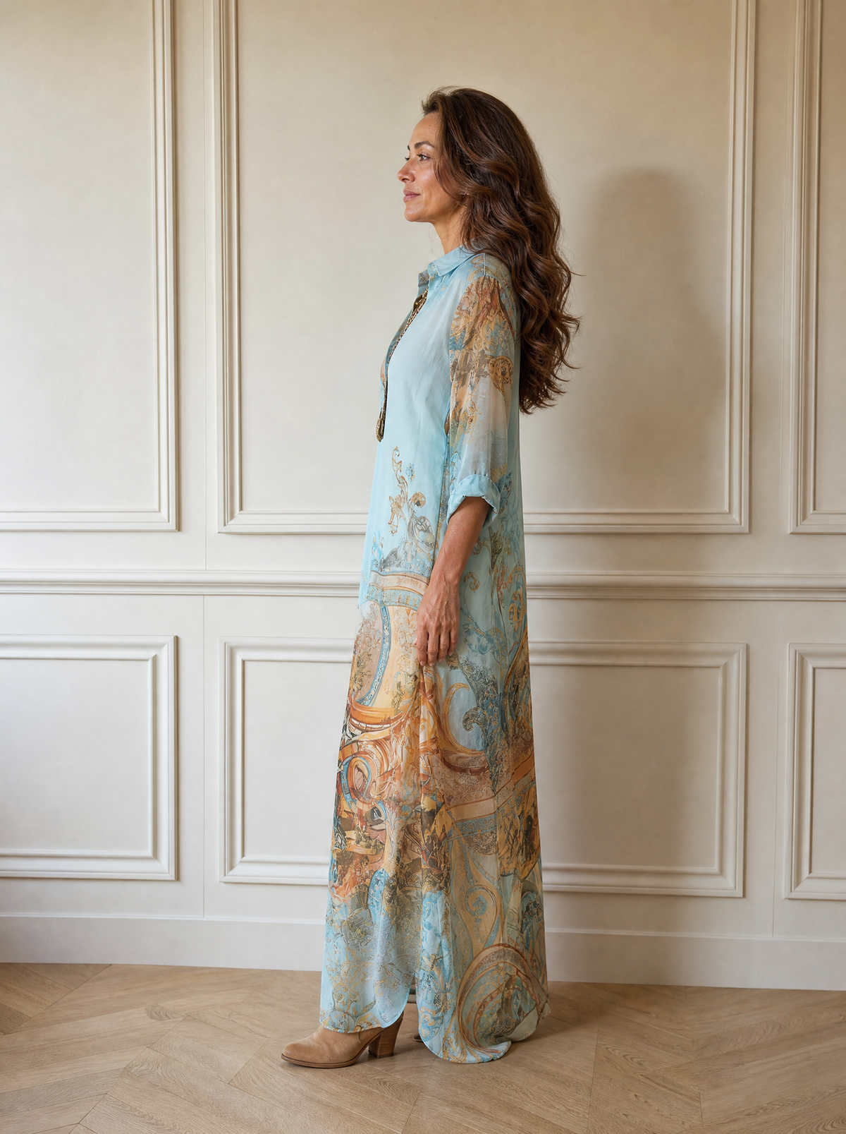 Full Size Printed Button-Down Maxi Shirt Dress Plus Size - side