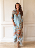 Full Size Printed Button-Down Maxi Shirt Dress Plus Size - front