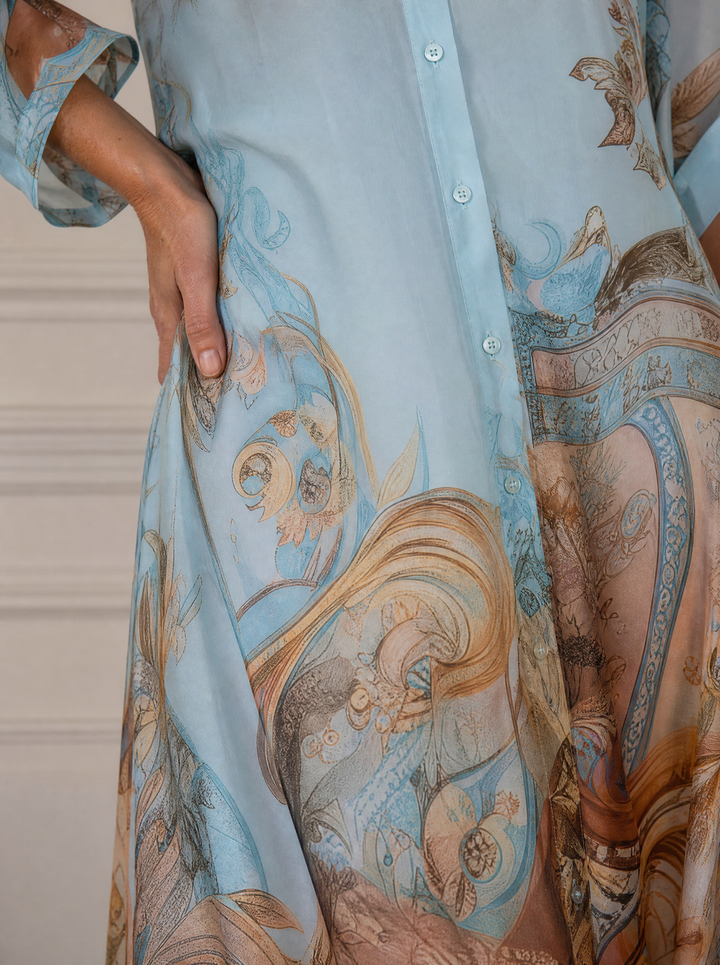 Full Size Printed Button-Down Maxi Shirt Dress Plus Size - detail