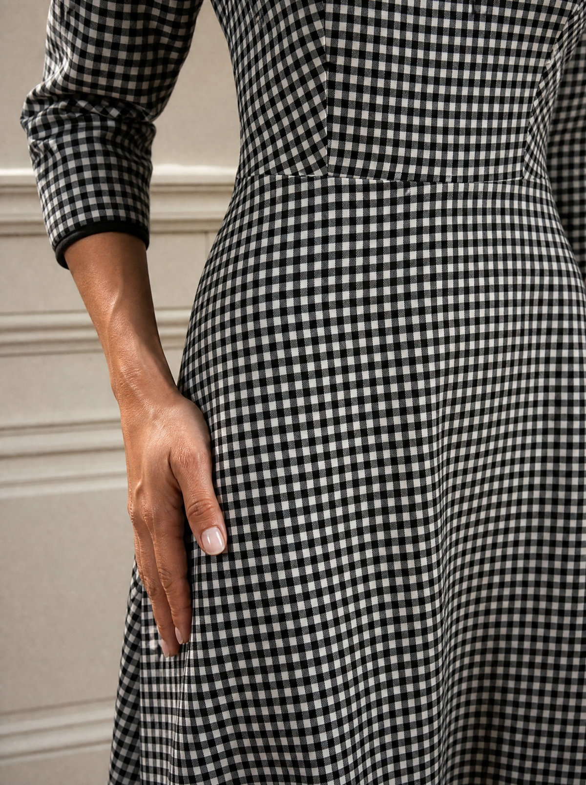 Plaid Round Neck 3/4 Sleeve Dress - detail