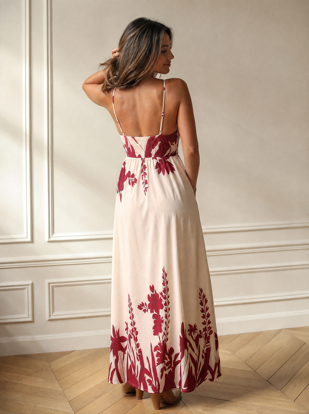 Deep V-Neck Spaghetti Strap Maxi Dress - back