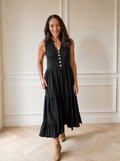Sleeveless Notched Tiered Midi Dress - front