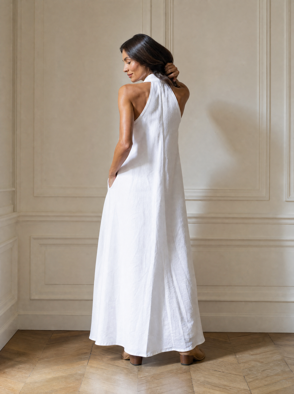 Halter Neck Maxi Dress with Pockets - back