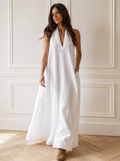 Halter Neck Maxi Dress with Pockets - front