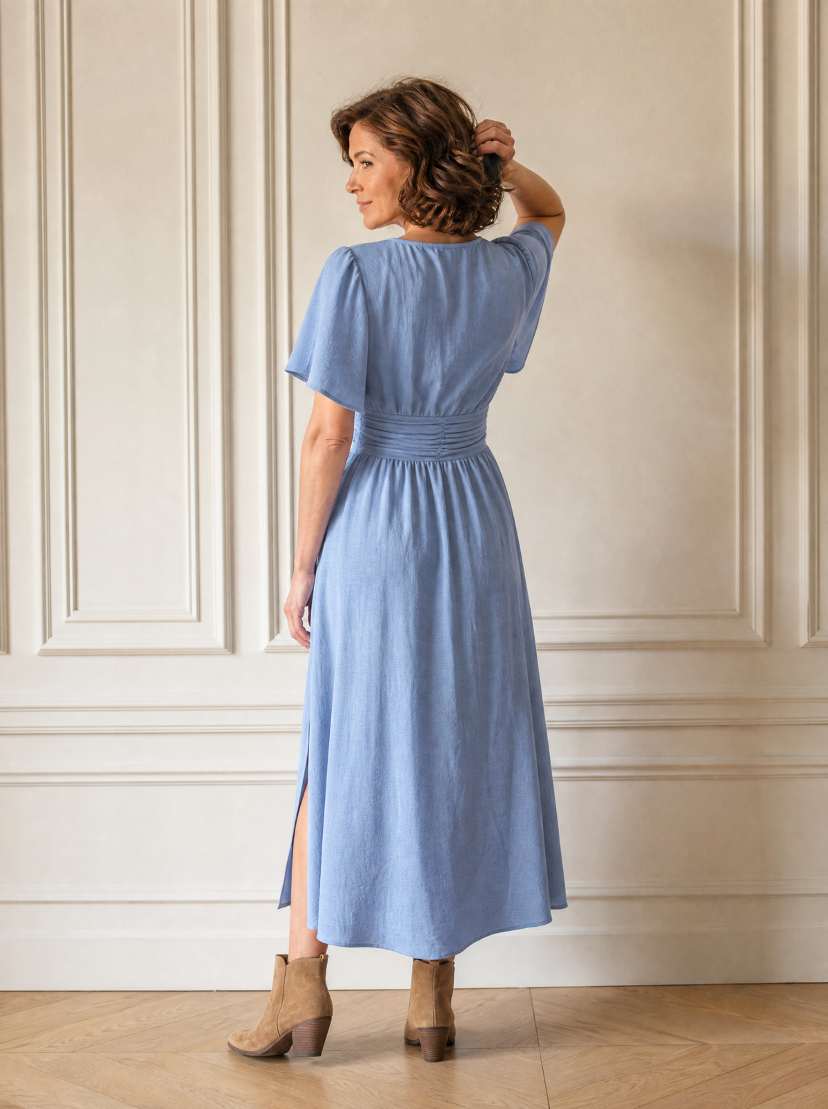 Side Slit Surplice Flutter Sleeve Midi Dress - back