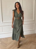 Slit Ruffled V-Neck Tiered Dress - front
