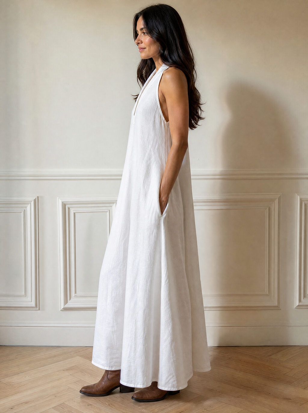 Halter Neck Maxi Dress with Pockets - side