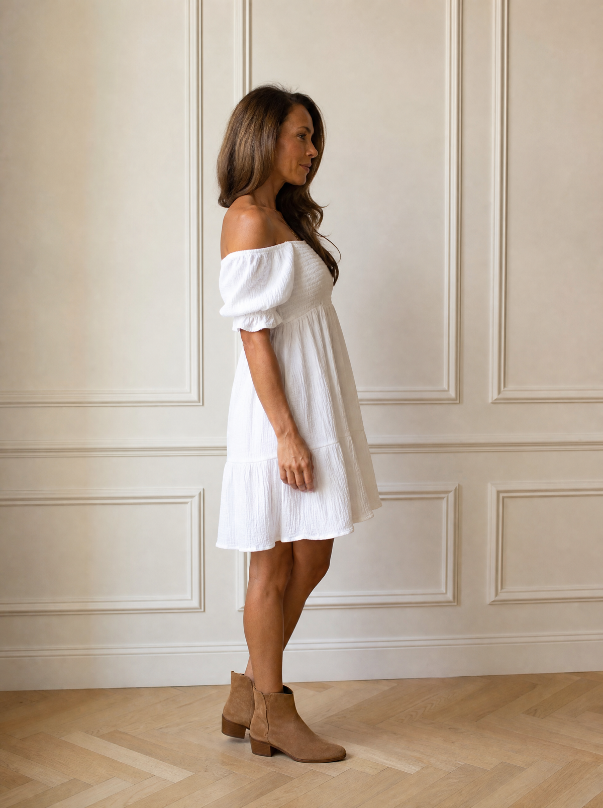 Smocked Off-Shoulder Mini Dress - side