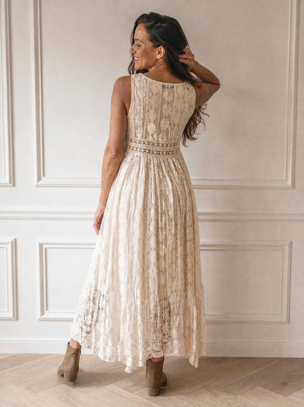 Full Size Ruffled Lace V-Neck Maxi Dress Plus Size - back