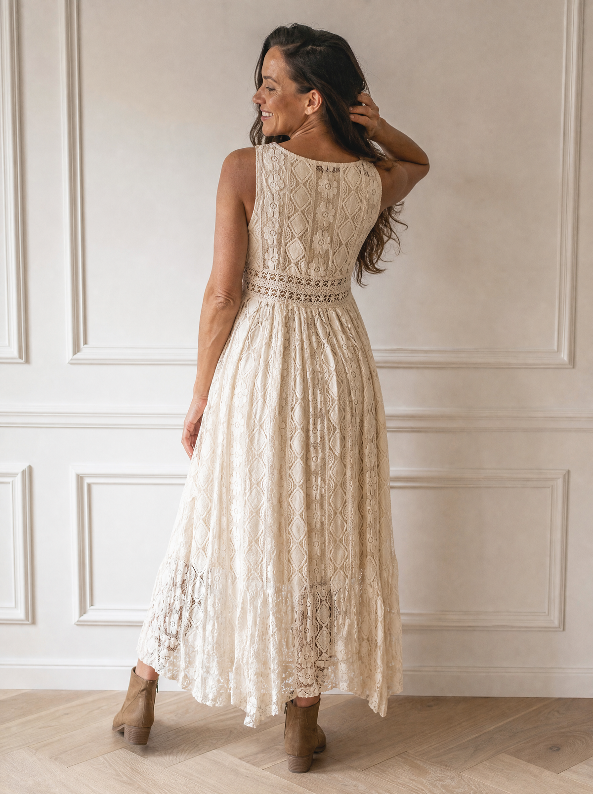 Full Size Ruffled Lace V-Neck Maxi Dress Plus Size - back