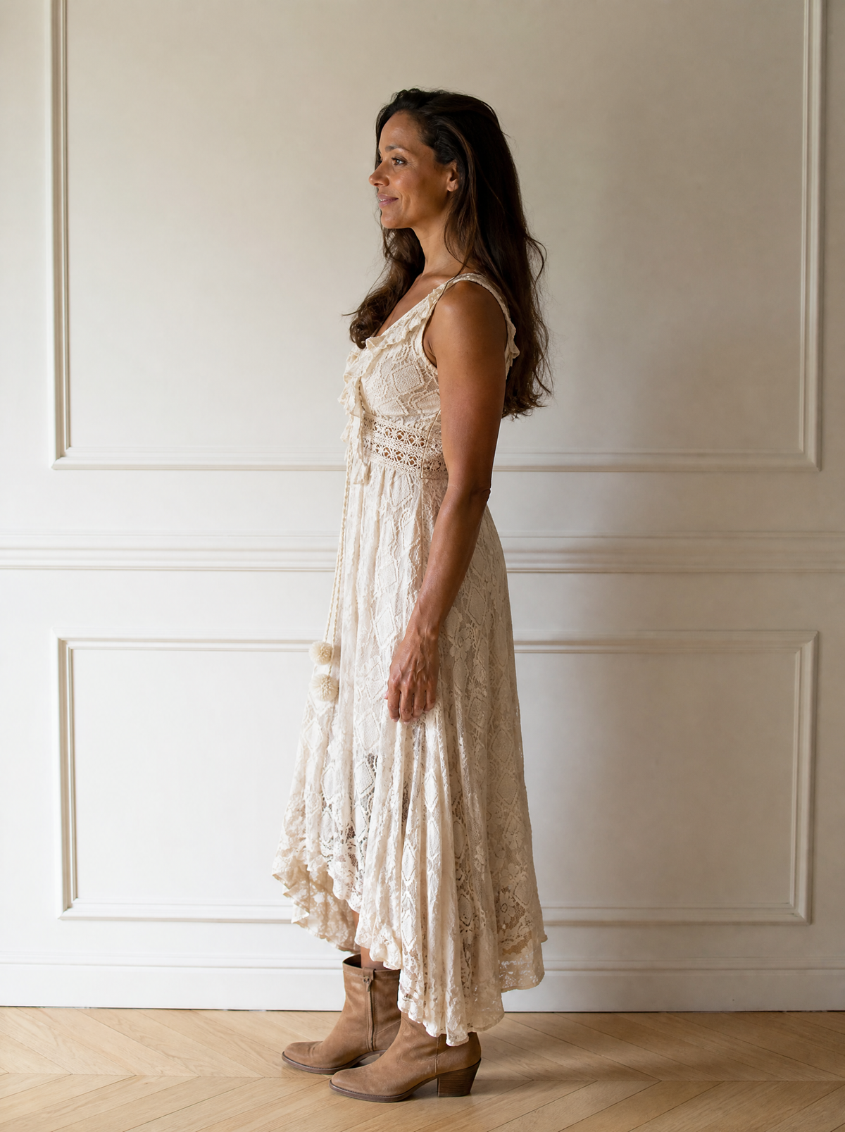 Full Size Ruffled Lace V-Neck Maxi Dress Plus Size - side