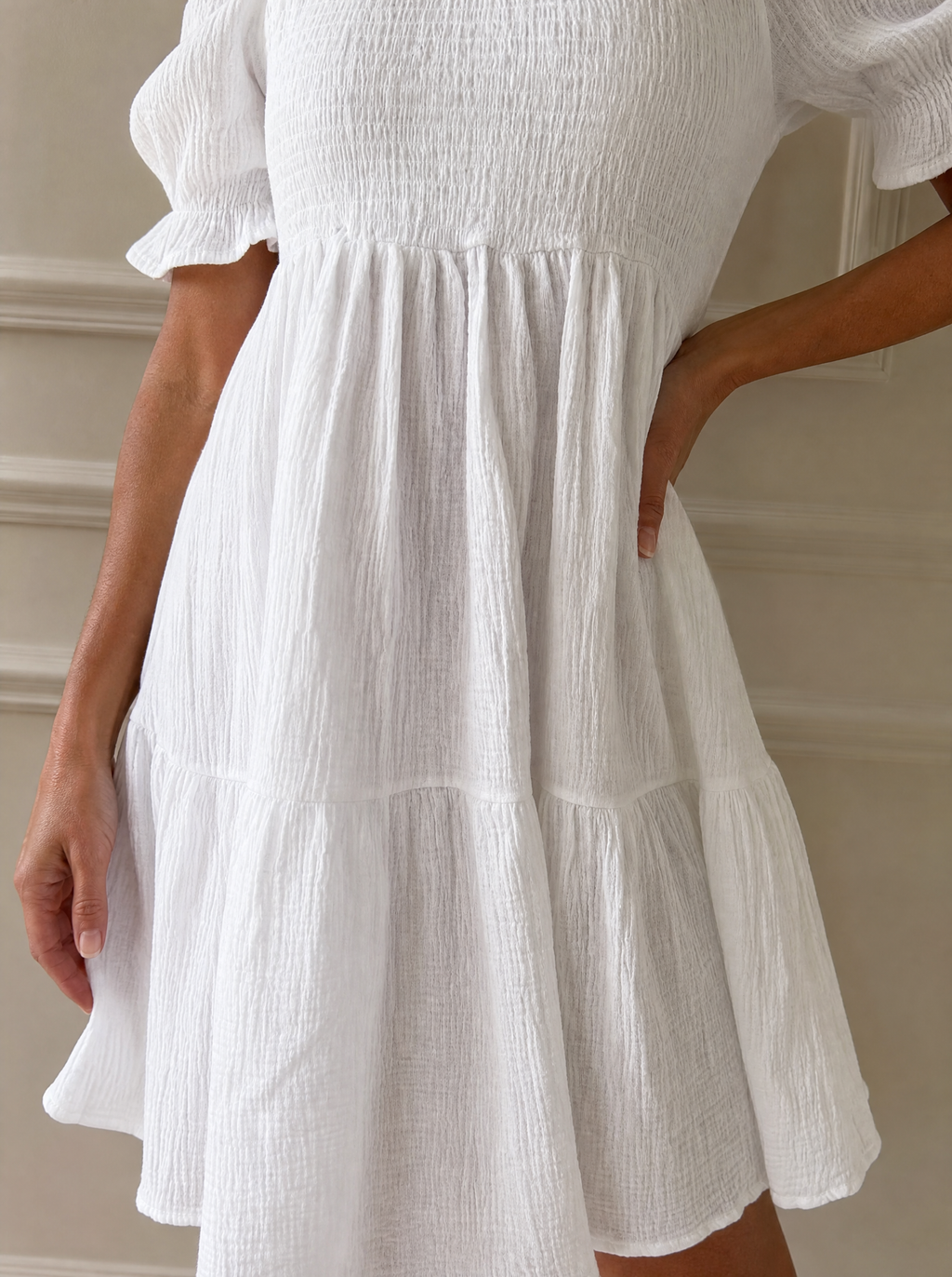 Smocked Off-Shoulder Mini Dress - detail