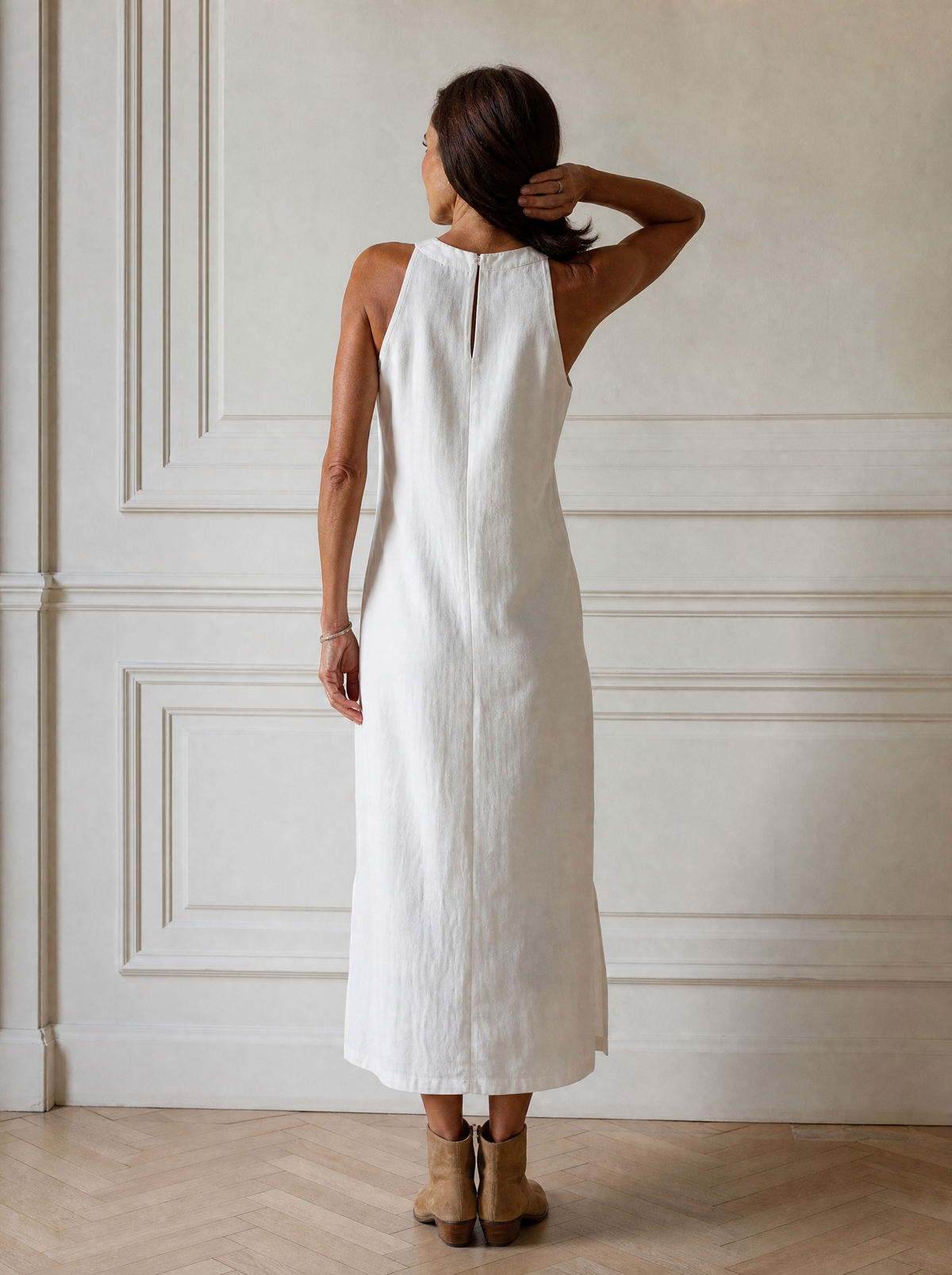 Side Slit Sleeveless Hollow-Out Trimmed Midi Dress - back