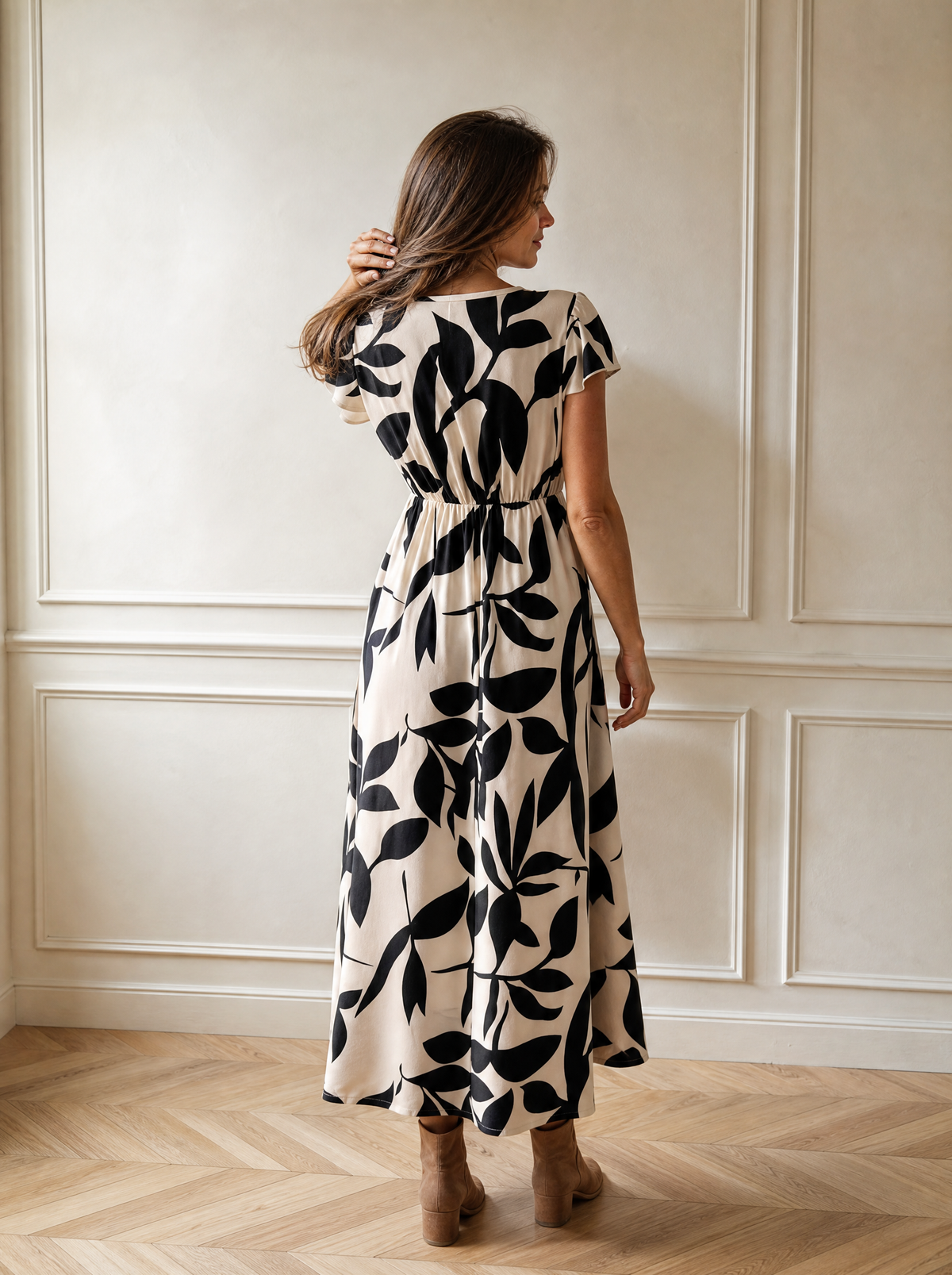 Printed Surplice Wrap Midi Dress - back