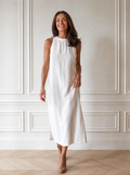 Side Slit Sleeveless Hollow-Out Trimmed Midi Dress - front