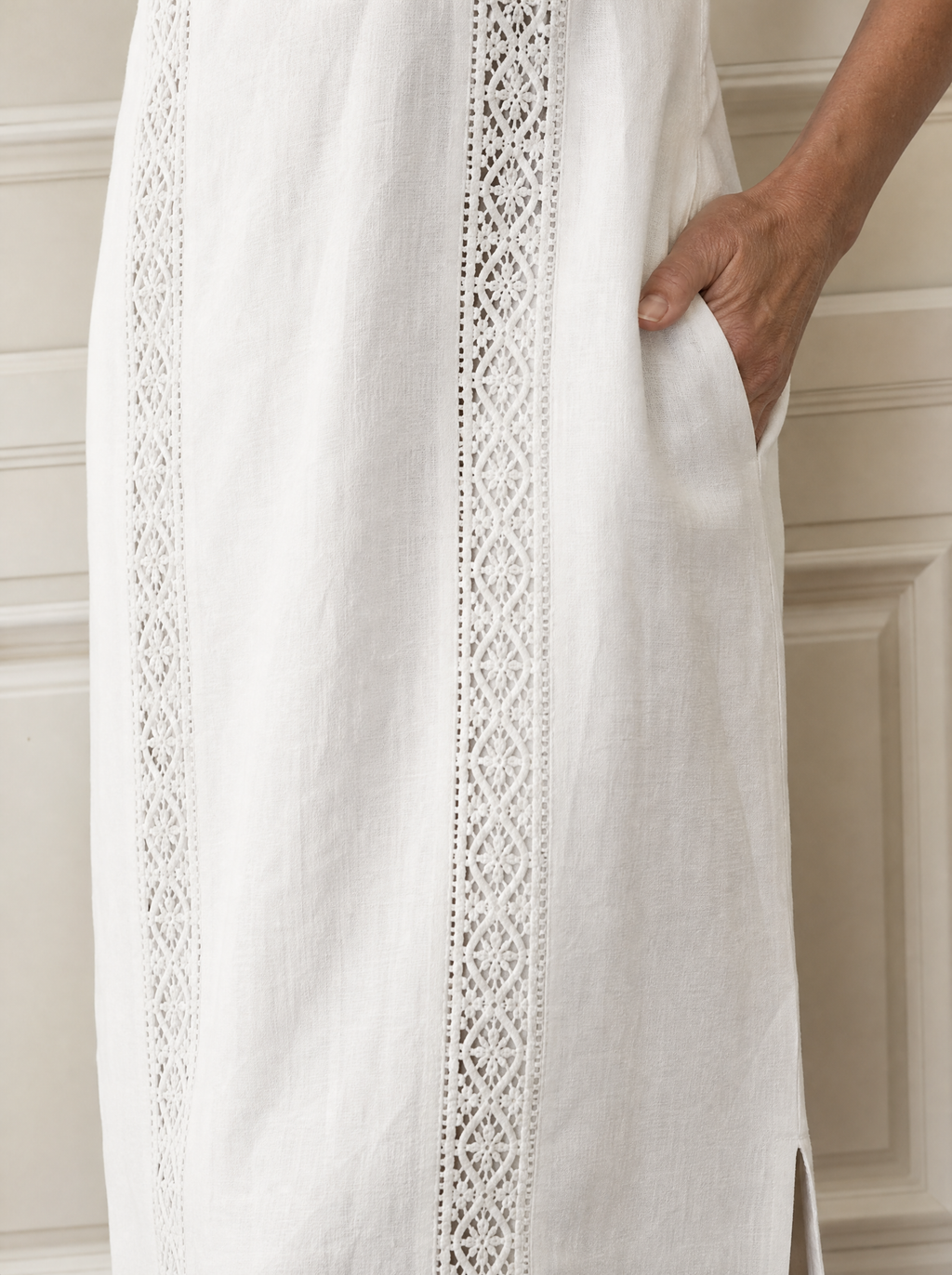 Side Slit Sleeveless Hollow-Out Trimmed Midi Dress - detail