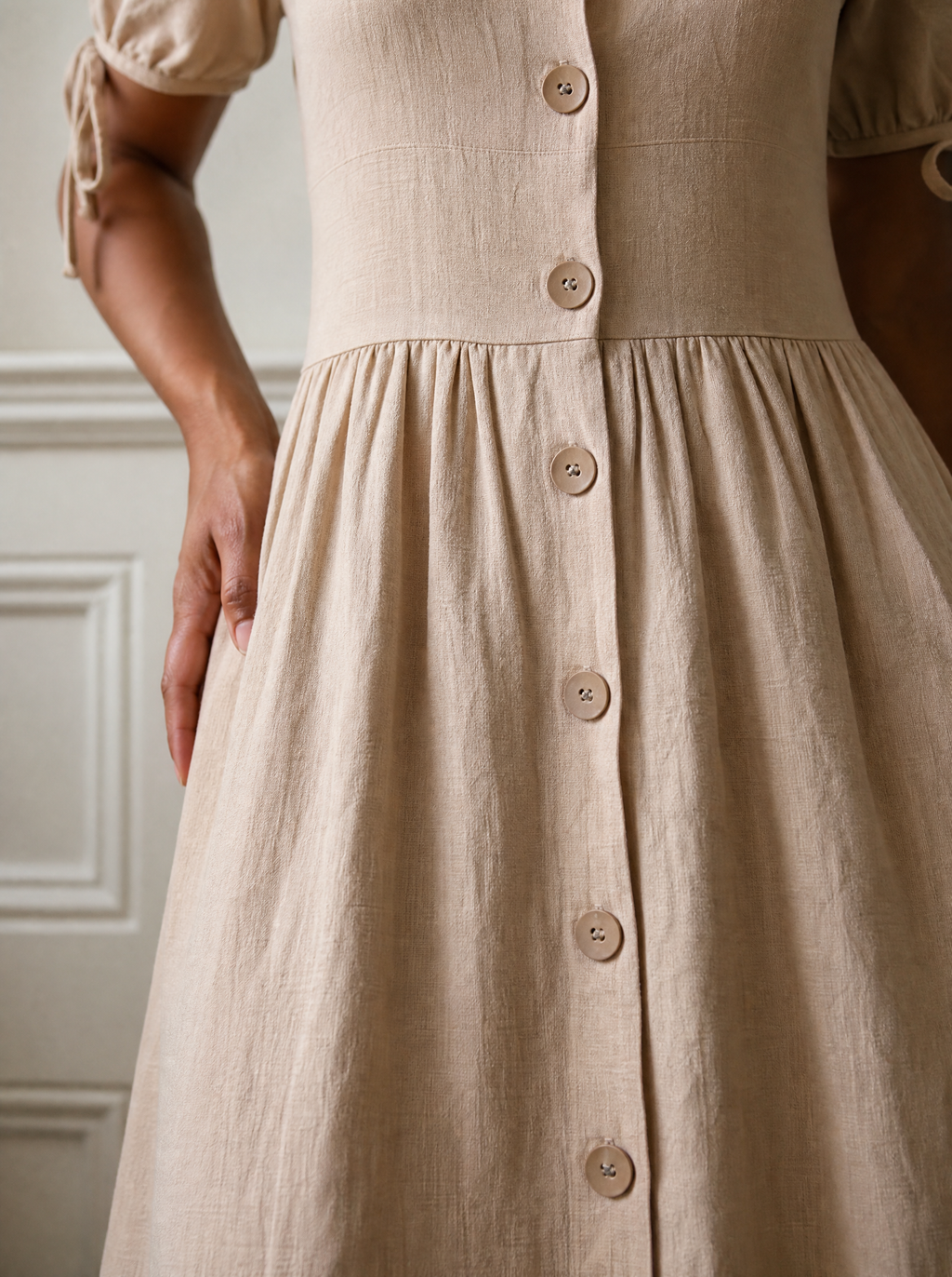 Button-Down Short Sleeve Midi Dress - detail