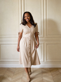 Button-Down Short Sleeve Midi Dress - front